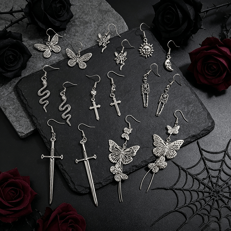 8 Pairs Halloween Gothic Skeleton & Snake Earrings Set